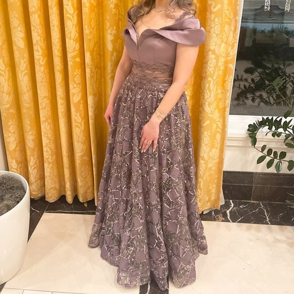 Off The Shoulder Lace Gown with Over Skirt Dress - Picture 3 of 3